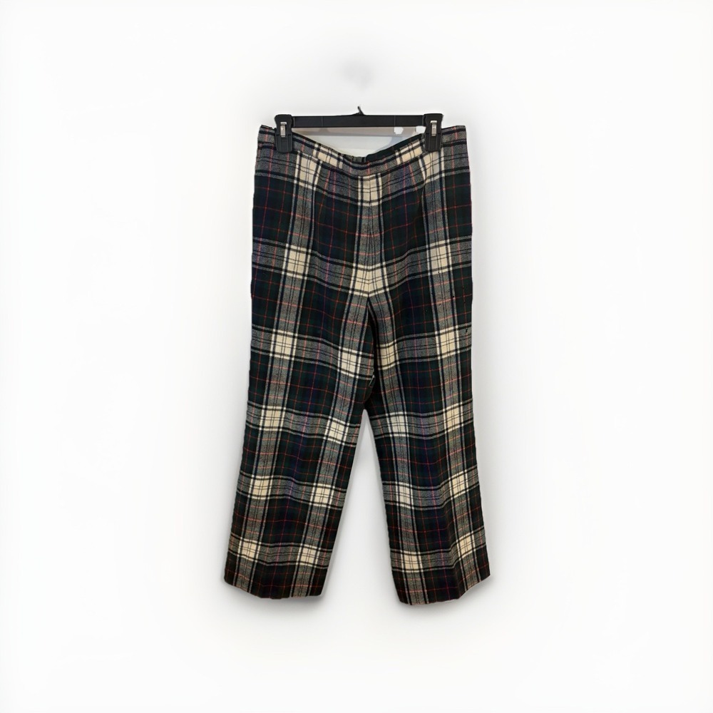 Vintage Pendleton Pants Womens Medium Plaid Wool Wide Leg Made in USA 70s Retro